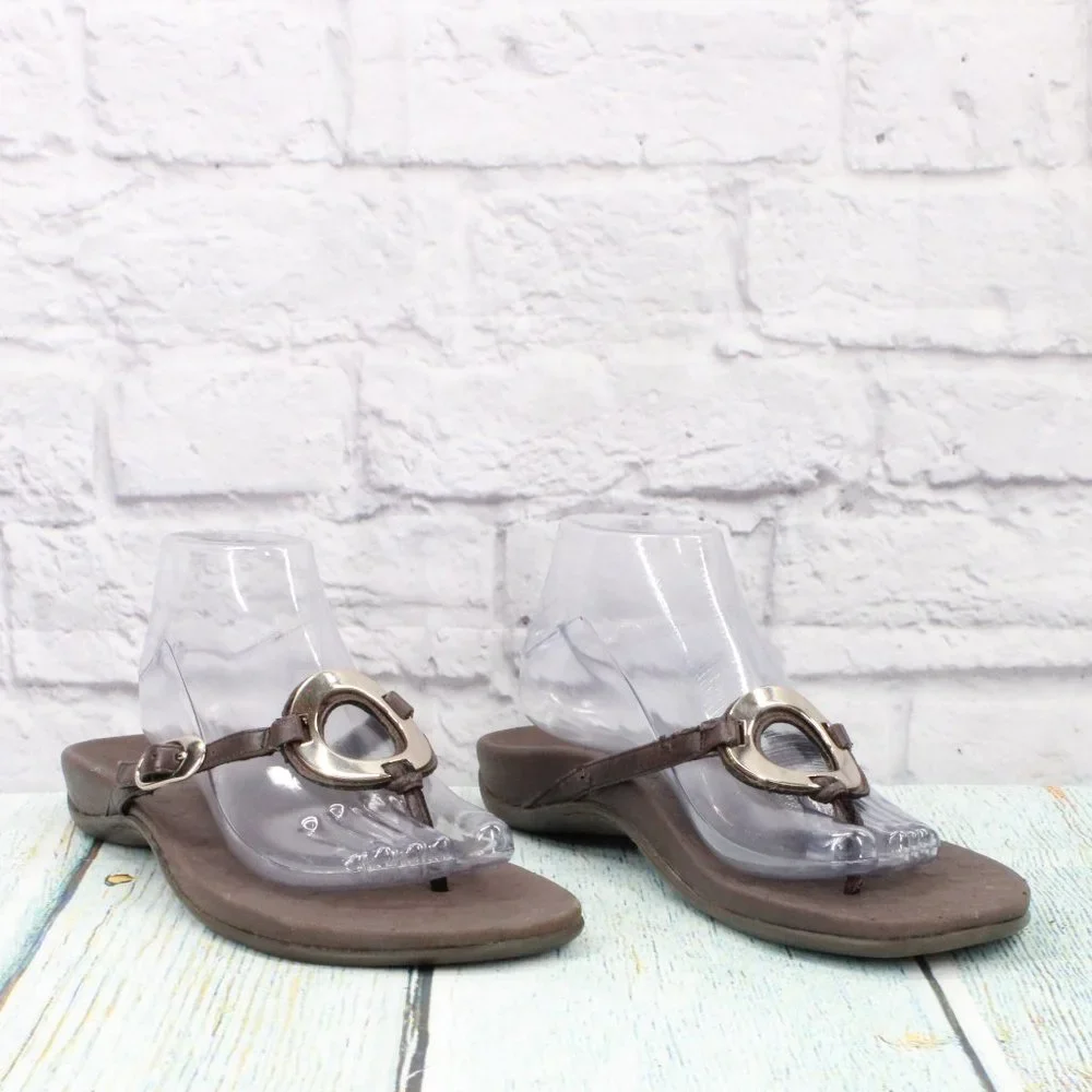 OrthaHeel Yolanda Brown Leather Flip Flop Orthotic Thong Sandals Size 11 - Picture 3 of 9
